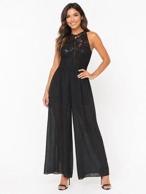 Mustard Seed Black Lace Wide-Leg Jumpsuit